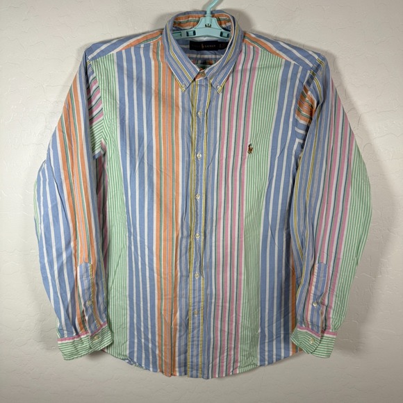 Ralph Lauren Shirt Mens XL Button Down Colorblock Long Sleeve Striped Pony Logo - Picture 1 of 8